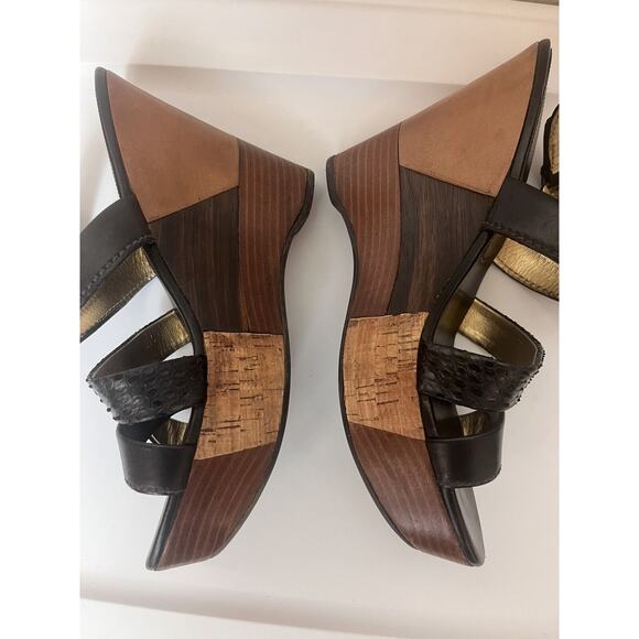 PRADA Black Leather Platform Wedge Sandals Ankle Strap Heels EU 39 US 9 - Picture 5 of 14